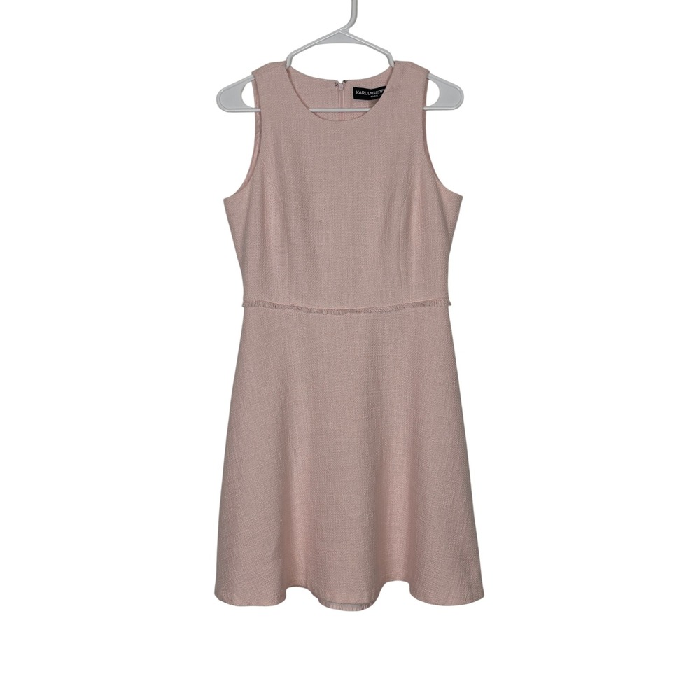 Karl Lagerfeld Pink Tweed Dress Womens 6 Sleeveless Fit Flare Coquette Feminine